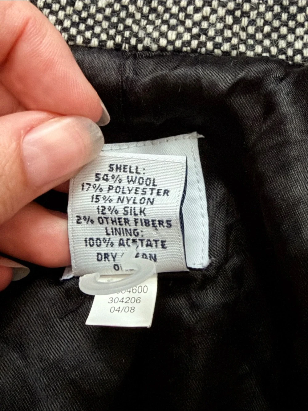 RARE NWOT Y2K 2008 Gap Doen Wool Silk Pea Coat Gray Herringbone Plaid S